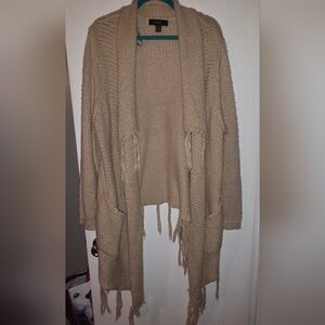 Forever 21 Beige Fringe Open-Front Cardigan